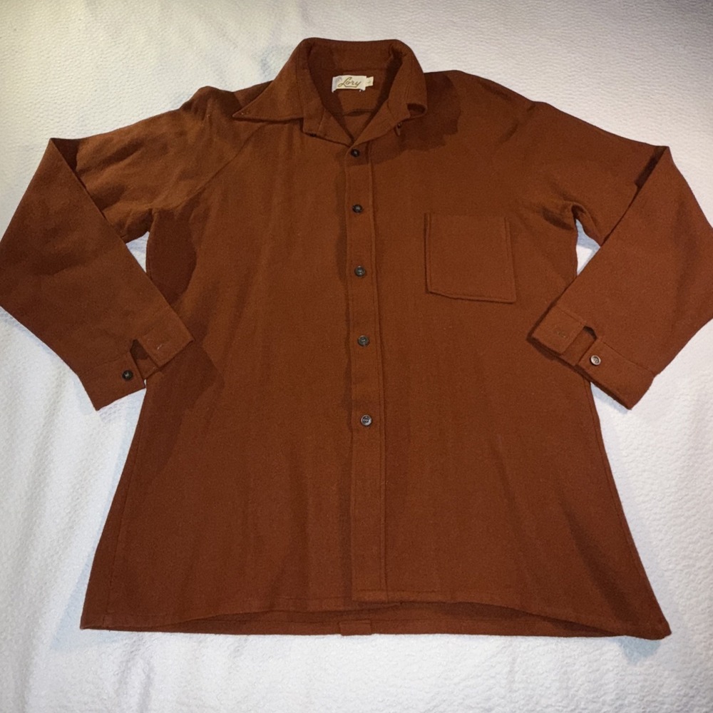 Rare Vintage Lory Wool Feel‎ Western Shacket Mens LG Brown Button Up Hipster